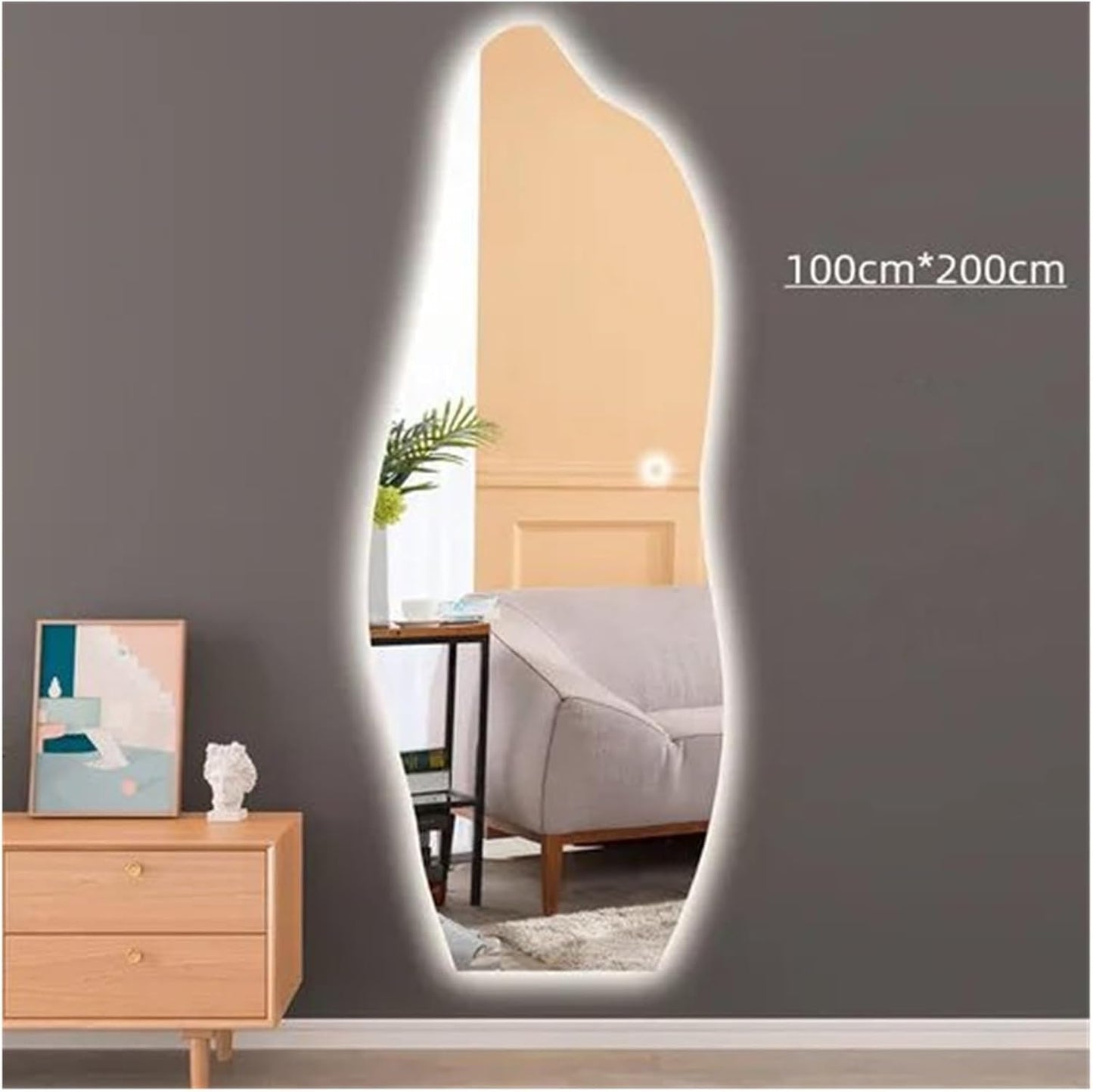 european luxury irregular design mirror with tri light push button 60cm*165cm