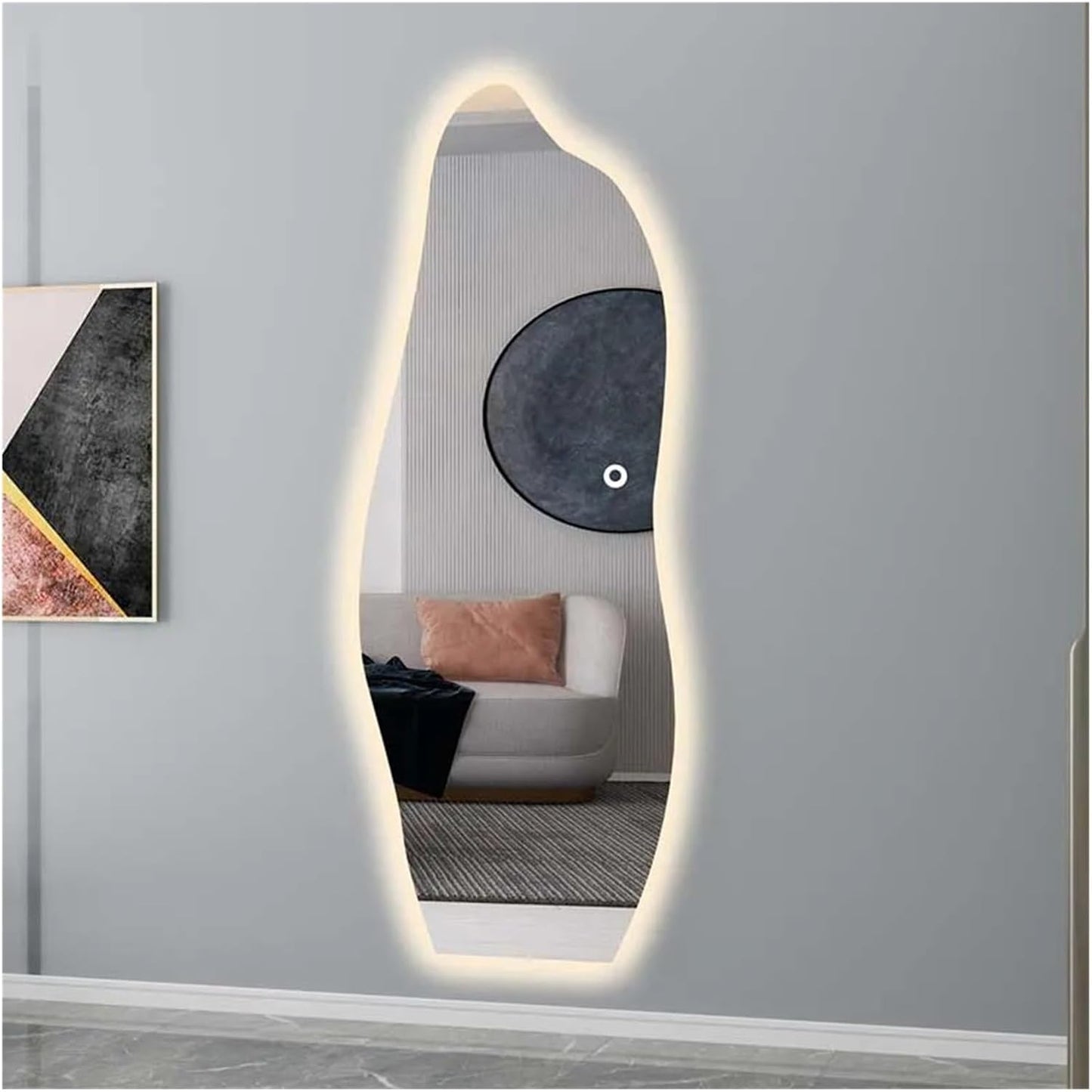 european luxury irregular design mirror with tri light push button 60cm*165cm