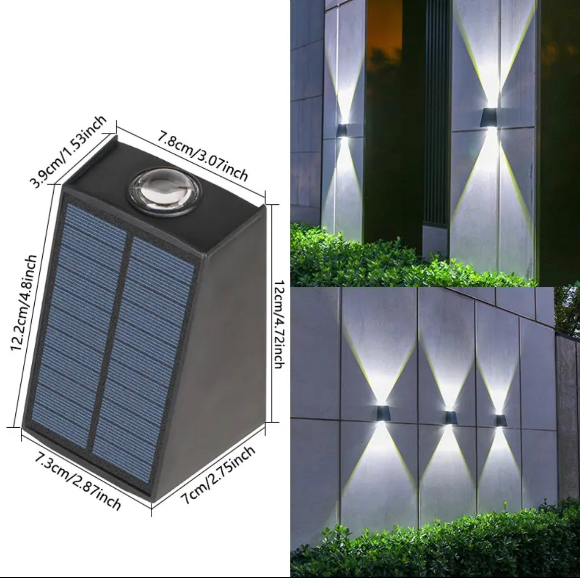 LED Solar Wall Lights Up and Down Lights Outdoor LED Fence Lights Waterproof Deck Light Flood Lights for Backyard Garden Garage