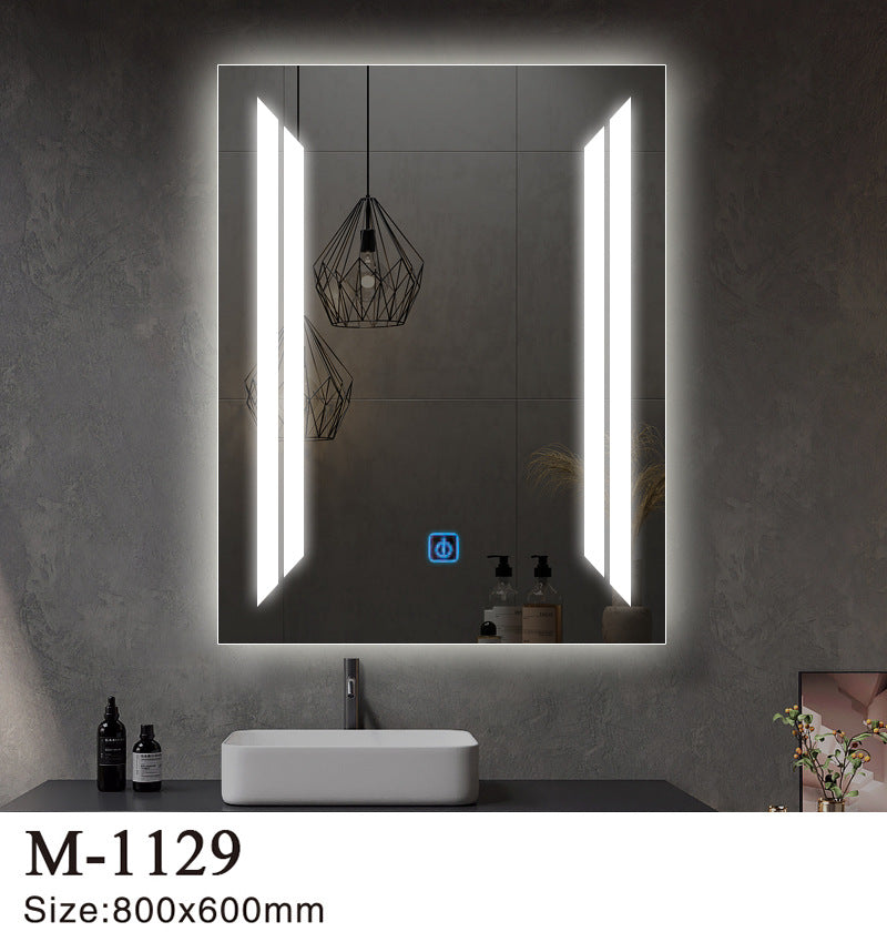 european luxury monochrome mirror with pattern+tri color light size 800*600mm