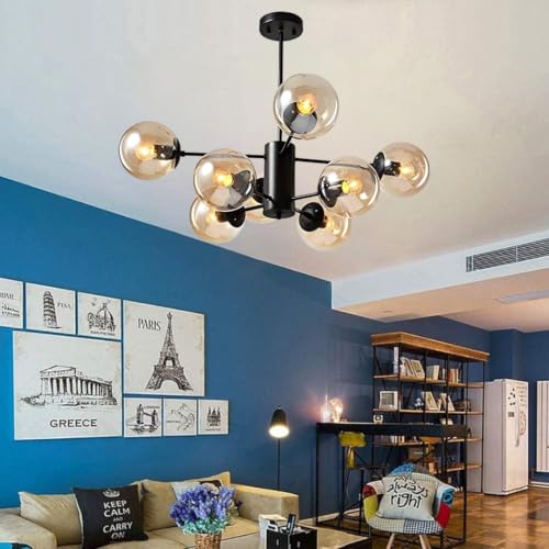 CHANDLIER WITH AMBER GLASS GLOBE 100*58 CM WITH BULBS