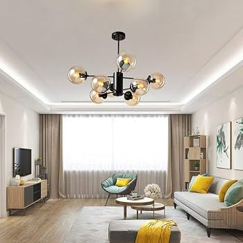 CHANDLIER WITH AMBER GLASS GLOBE 100*58 CM WITH BULBS