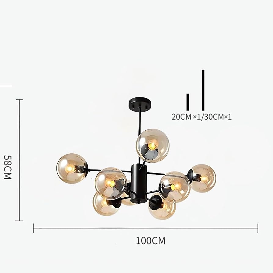 CHANDLIER WITH AMBER GLASS GLOBE 100*58 CM WITH BULBS